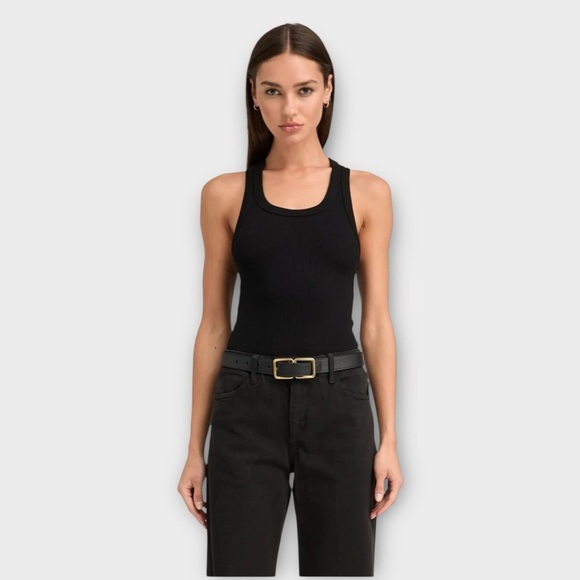 SPRWMN Black Rib Fitted Scooped Tank In Black Size Small - Picture 1 of 7